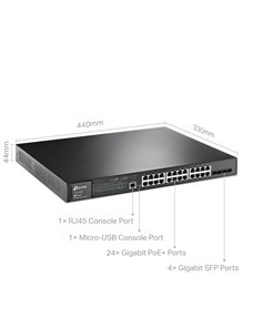 Switch administrado JetStream Gigabit L2+ de 28 puertos con PoE+ de 24 puertos TL-SG3428MP