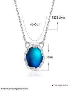 S925 Sterling Silver Gradient Redondo Moonstone Cadena de clavícula Joyería de Nacklace (multicolor, Noche Gire Azul Oscuro)
