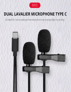 YELANGU-MY3-Tipo-C-Interfaz-Transmision-en-vivo-Entrevista-Telefono-movil-Doble-clip-Lavalier-Microfono-Longitud-25-m-EDA009563