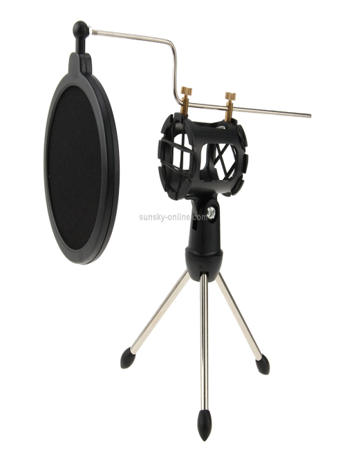 Mini soporte de trípode de micrófono de escritorio ajustable universal con cubierta de parabrisas para micrófono de 21-35 cm