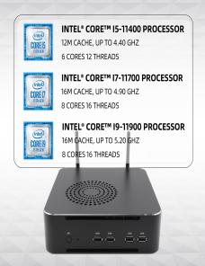 Hystou M7 Windows 7/8/10 / Linux System Mini PC, Core Intel Core i7-11700 Octa-Core 16m Cache Hasta 4.9GHz, 32GB RAM + SSD de 1