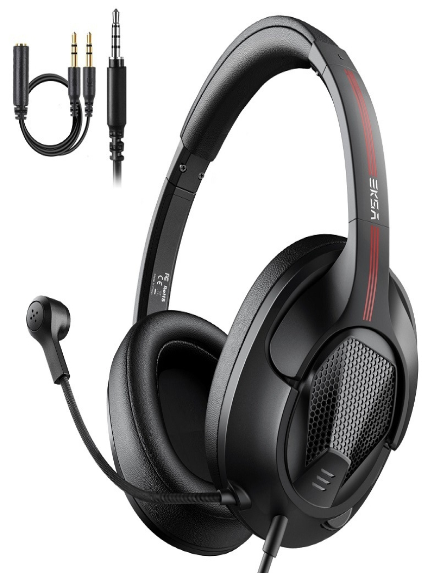 Eksa E3D Lightweight Ajustable Mic Gaming Auriculares con cable, Longitud  del cable: 2M (Negro)