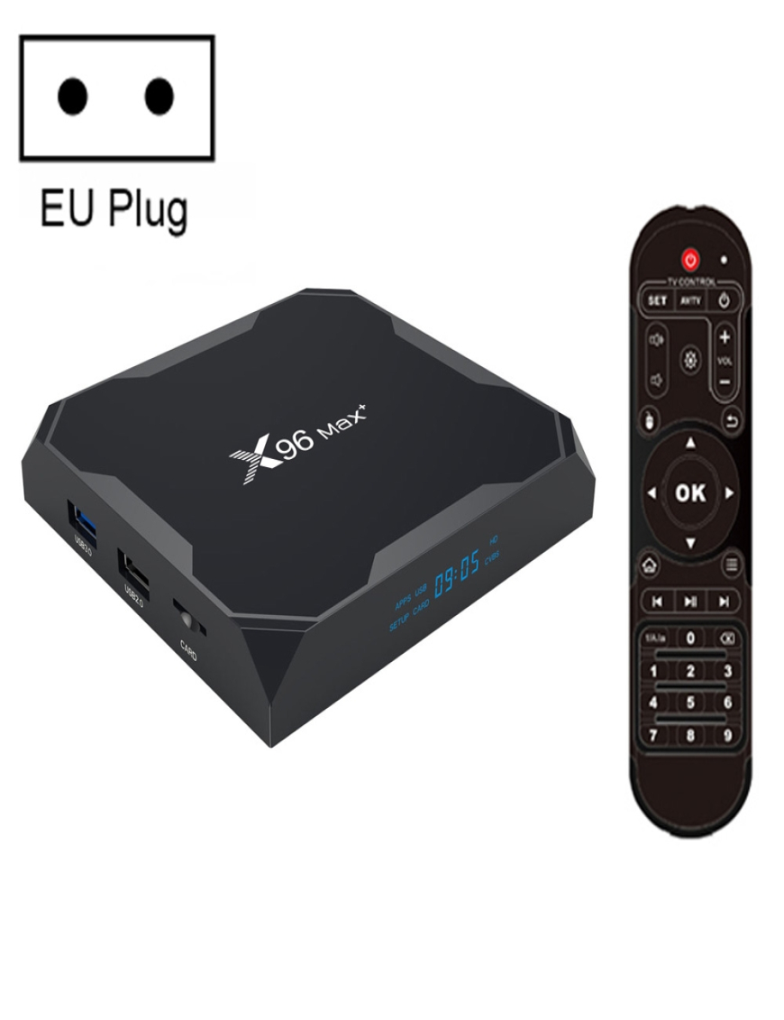 X96 Max + 4K Smart TV Caja con control remoto, Android 9.0, AMLOGIC S905X3  CORTEX-A55,2GB + 16GB, Soporte LAN, AV, 2.4G / 5G WI