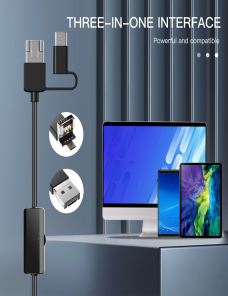 Cámara Dual Endoscópica Industrial Con 9 LED, 3 En 1 IP68 Impermeable USB-C+MicroUSB+USB, Lente: 8mm, Longitud: 1m Cable Suave