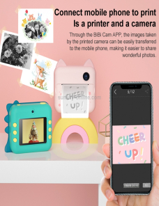 P1 16GB Niños Polaroid Cámara 1200W Frente y trasera Dual-Lente Mini Imprimir Fotográfico Digital Digital Juguete (gato rosa