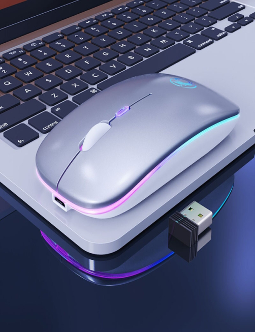 Mini Mouse silencioso iMICE E-1300 Edición luminosa de carga, 4 teclas, 1600DPI, Plateado