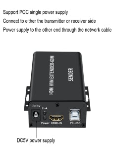 BW-HKE60A HDMI 60m KVM con extensor USB Soporte POE Fuente de alimentación de extremo único con enchufe de EE. UU. (Negro)