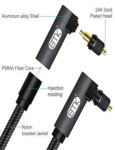 EMK Cable de audio óptico de malla tejida de nailon con enchufe giratorio de 360 grados en ángulo recto ajustable giratorio d