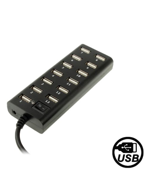HUB USB 2.0 de alta velocidad de 13 puertos con interruptor, negro