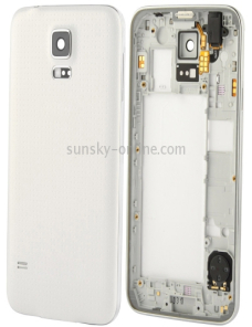 Para Galaxy S5 / G900 Placa intermedia LCD original (versión de tarjeta dual) con cable de botón y cubierta trasera, (blanco)
