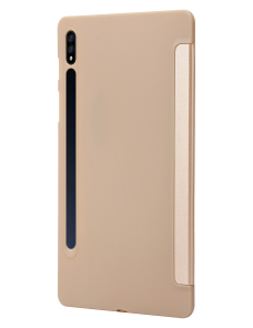 Para-Samsung-Galaxy-Tab-S9-Funda-para-tableta-de-cuero-de-silicona-con-soporte-de-3-pliegues-dorado-EDA005701702A
