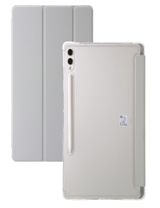 Para-Samsung-Galaxy-Tab-S9-Ultra-Funda-para-tableta-de-cuero-acrilico-transparente-de-3-pliegues-gris-EDA005853303H