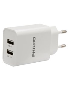 Cargador Philco R2109 2.1A, 2 Puertos USB, Cable USB-C, Blanco