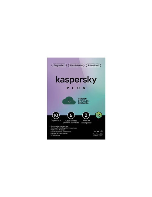 Licencia Antivirus Kaspersky Plus 10 dispositivos, 5 cuentas, 2 años, descargable KL1042DDKDS