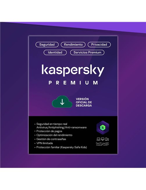 Licencia Antivirus Kaspersky Premium 10 dispositivos por 1 año KL1047DDKFS