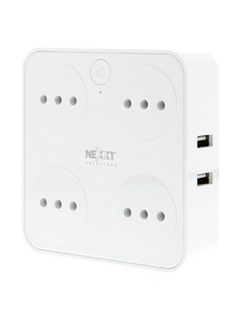 Enchufe inteligente Nexxt Solutions WiFi 220V, Protector de sobretensión, 4 tomas, 4 USB para carga domotica NHP-T720